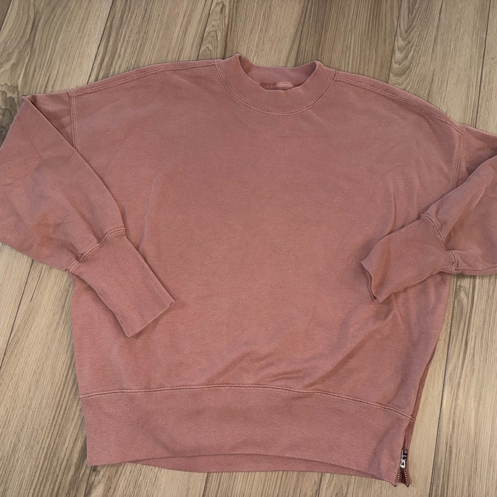 Abercrombie & Fitch Soft A&F Side Zip Dusty Rose Crewneck Sweater
